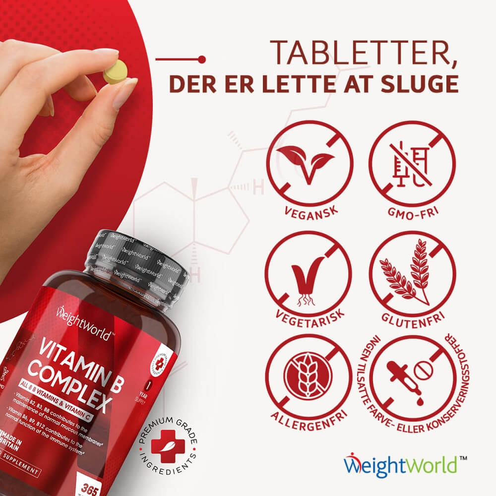 Køb B-vitamin Complex, 365 Tabletter L Tilskud Med 8 B-vitaminer L ...