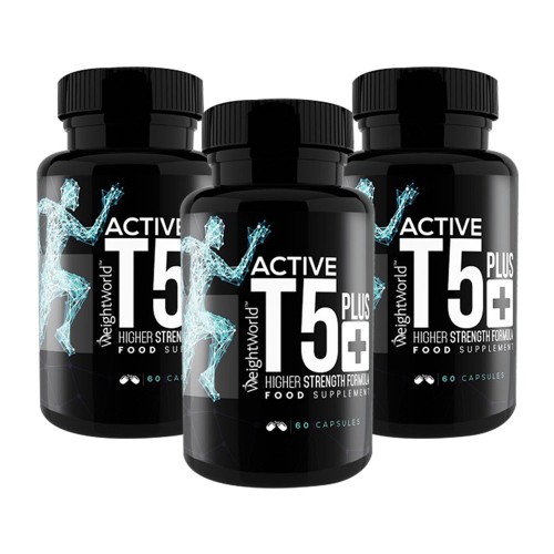 Active T5 Plus - Koffeinpiller - 60 Kapsler - Fedtforbrænding Piller - Indeholder Aminosyrer & B6-Vitamin - For Normal Kropsforbrænding & Mental Fokus