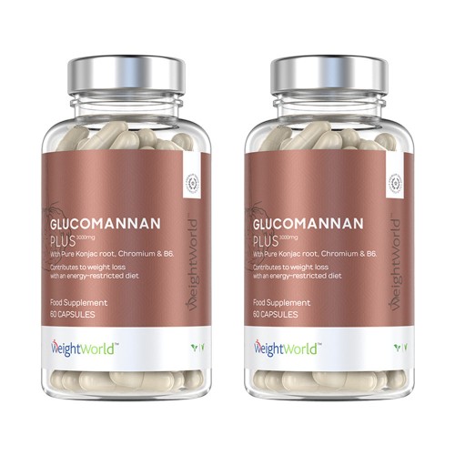 Glucomannan Plus - 2x60 Glucomannan Kapsler - 3000 mg - Vitamin B6 & Chrome - Vægtkontrol - Vandopløseligt Fibertilskud - 10 Dages Program - Vegansk